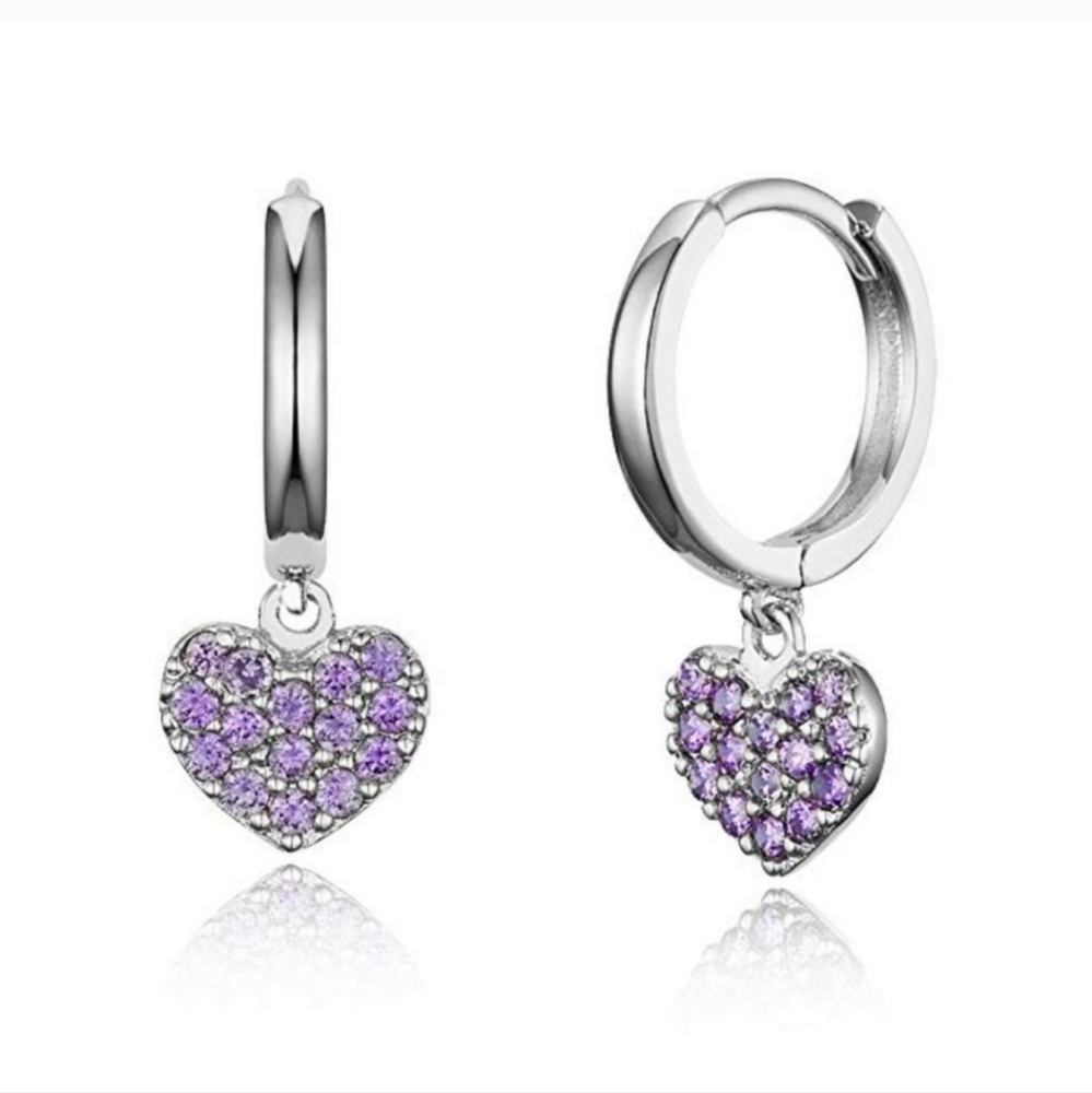 CZ Heart Baby Girl Hoop Huggie Earrings